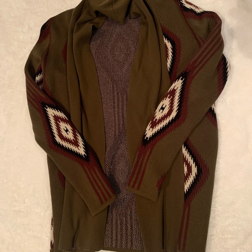 Olive green and patterned cardigan